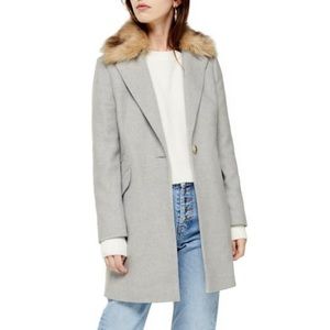 TOPSHOP Monica Faux Fur Collar Coat